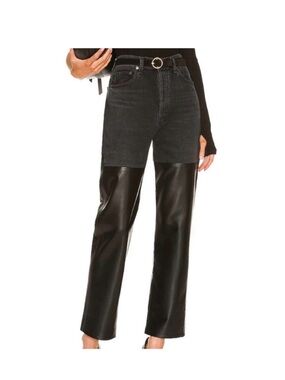 Agolde Black Two-Tone Straight-Leg Jeans with Faux Leather Panels